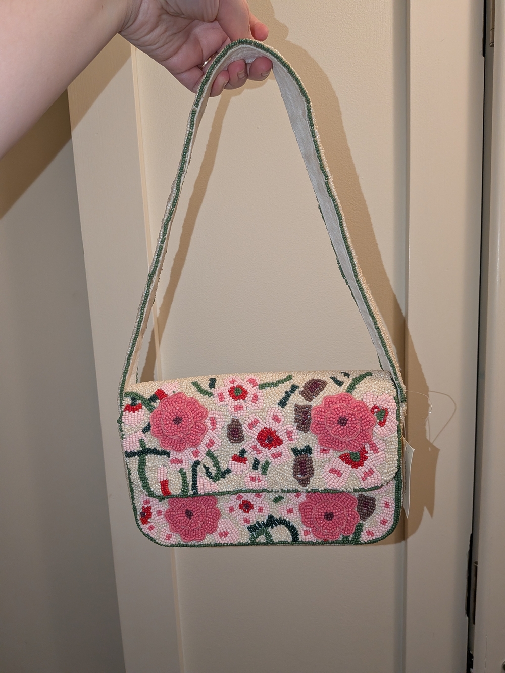 Francesca's Collections Pink Floral Beaded Shoulder Bag